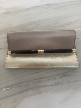 Diane Von Furstenberg Two-Tone Metallic Gold and Taupe Clutch